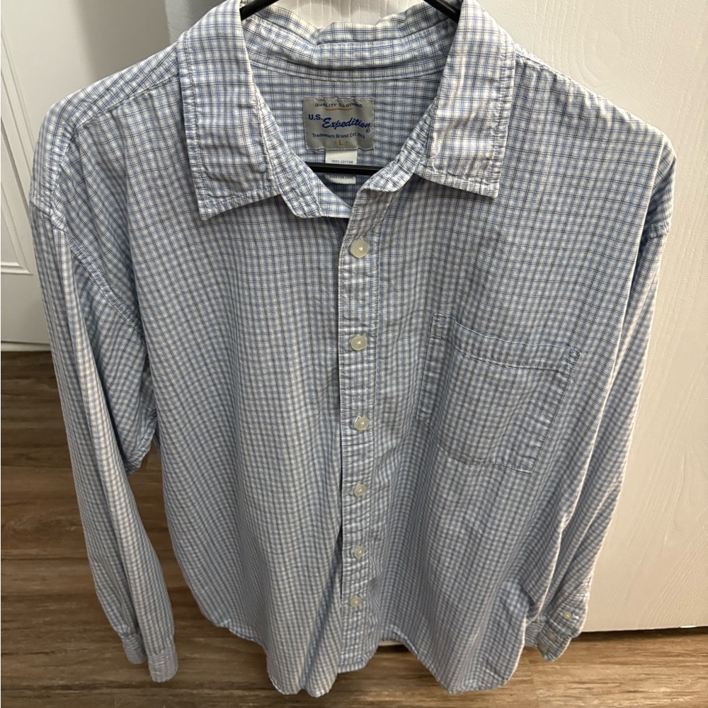 Men's Blue Checkered Shirt- U.S. Expedition- Size Large